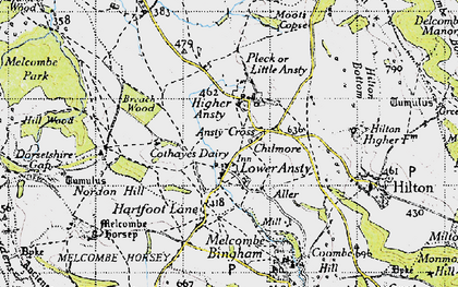 Old map of Ansty Cross in 1945