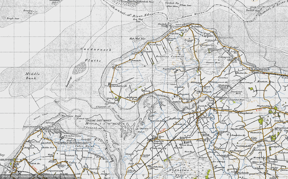 Old Map of Historic Map covering Bowness Common in 1947