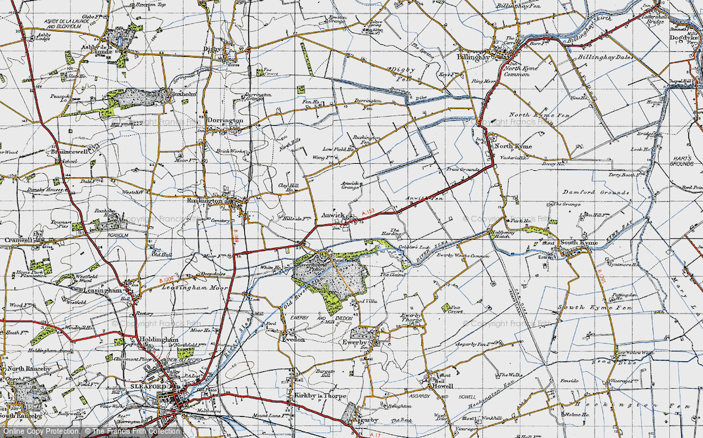 Old Map of Historic Map covering Anwick Fen in 1946
