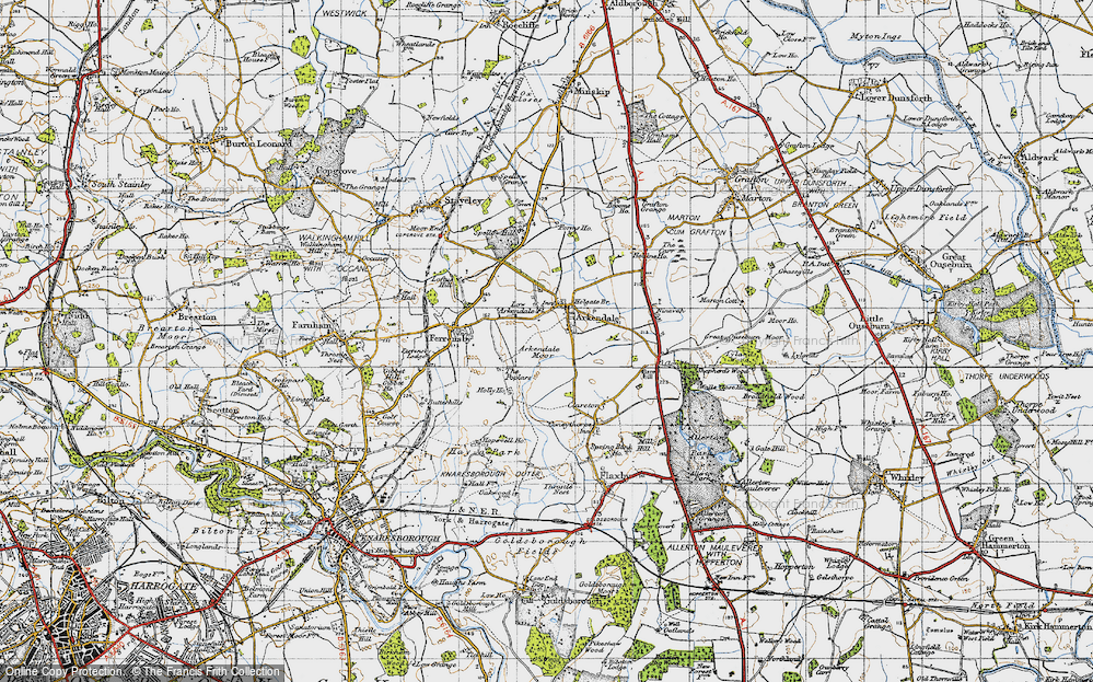 Old Map of Historic Map covering Arkendale Moor in 1947