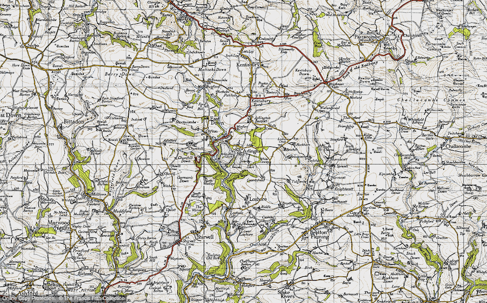 Old Map of Historic Map covering Arlington Court in 1946