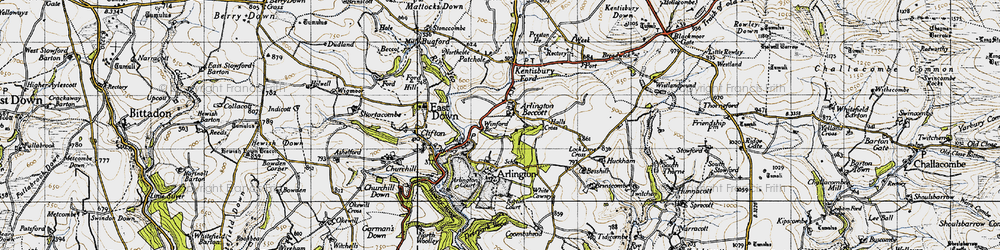 Old map of Arlington Beccott in 1946
