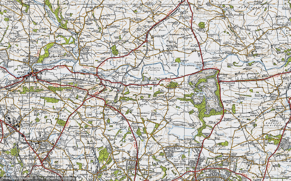 Old Map of Historic Map covering Arthington Bank in 1947