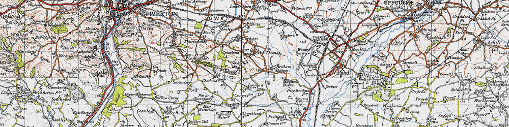 Old map of Ash Thomas in 1946
