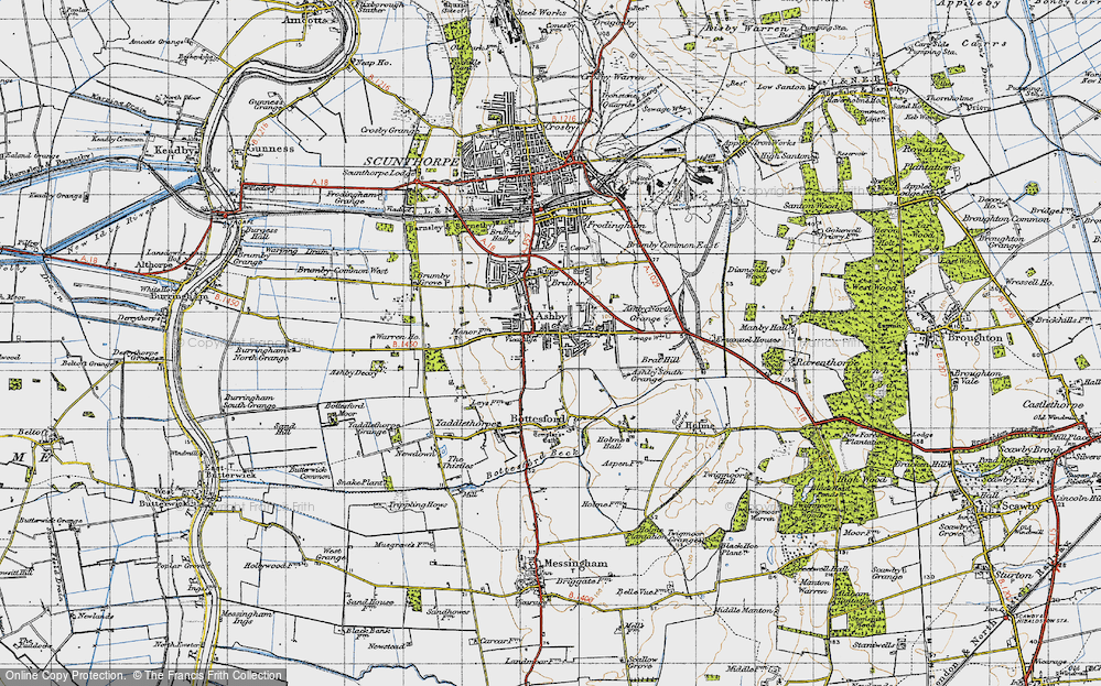 Old Map of Historic Map covering Brat Hill in 1947