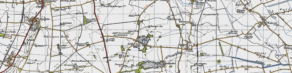 Old map of Ashby de la Launde in 1947