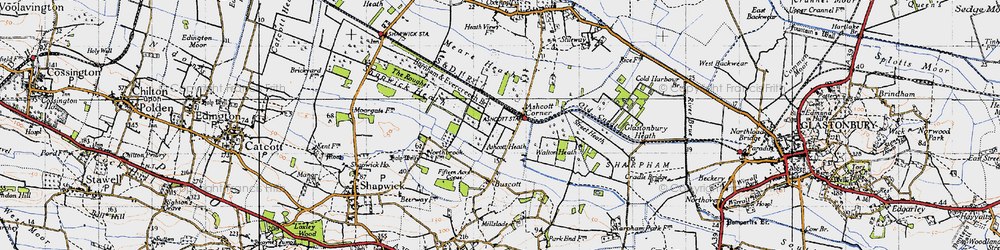 Old map of Ashcott Corner in 1946