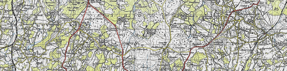 Old map of Ashdown Forest in 1940