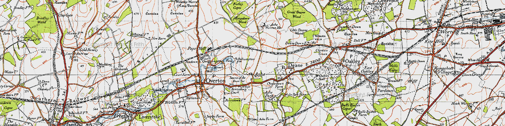 Old map of Ashe Warren Ho in 1945