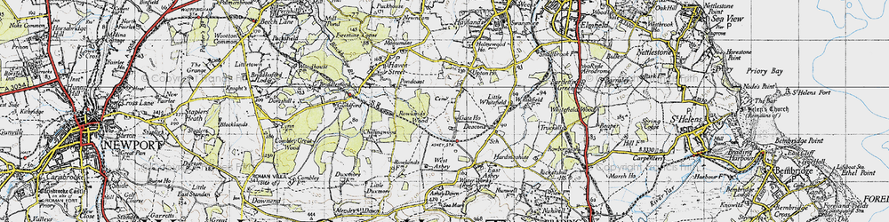 Old map of Ashey Down in 1945