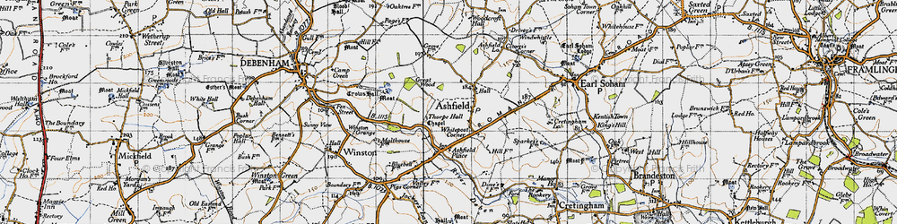 Old map of Ashfield Cum Thorpe in 1946