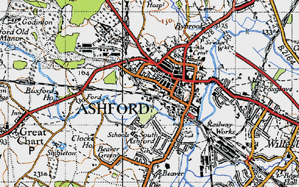 Old map of Ashford in 1940