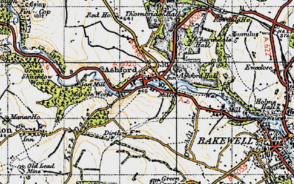 Old map of Ashford in the Water in 1947