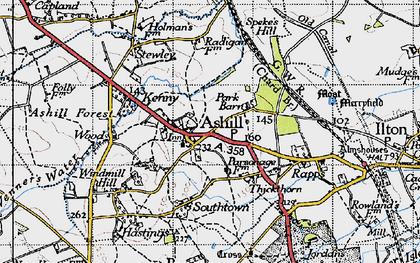 Old map of Ashill in 1945