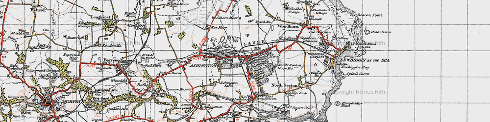 Old map of Ashington in 1947