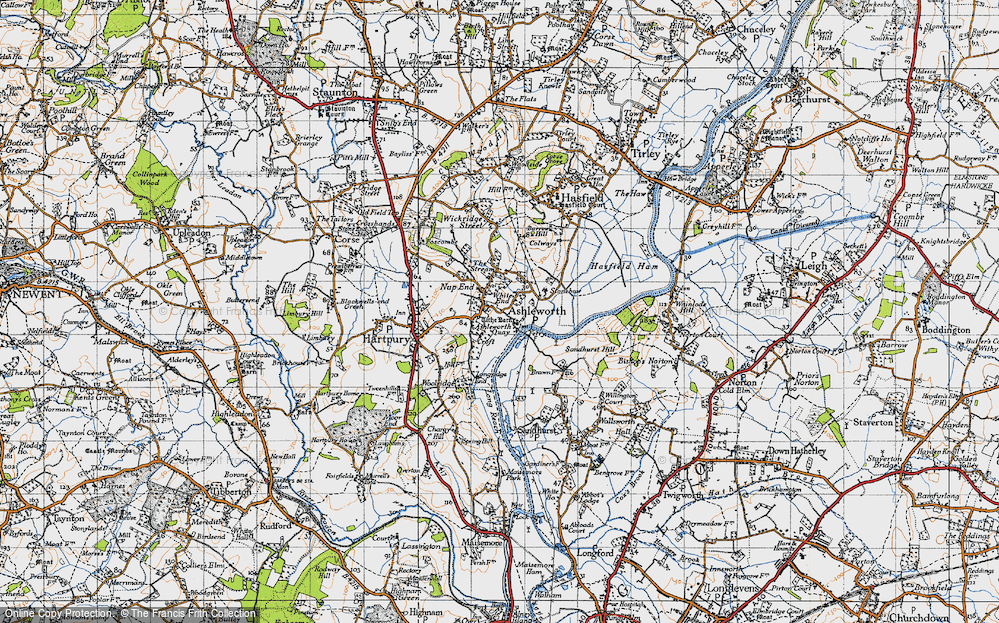 Old Map of Historic Map covering Ashleworth Court in 1947