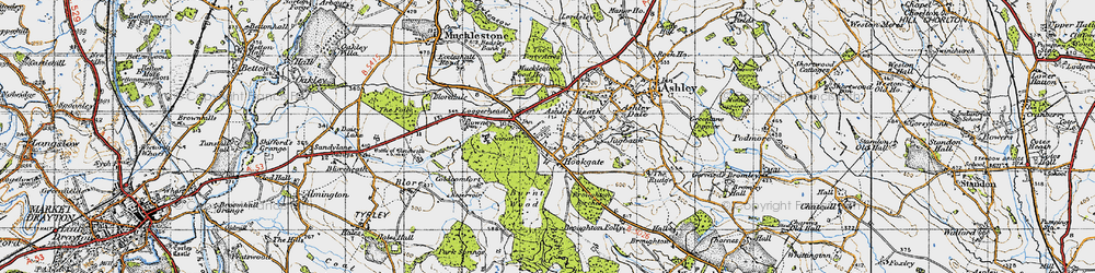 Old map of Burnt Wood in 1946