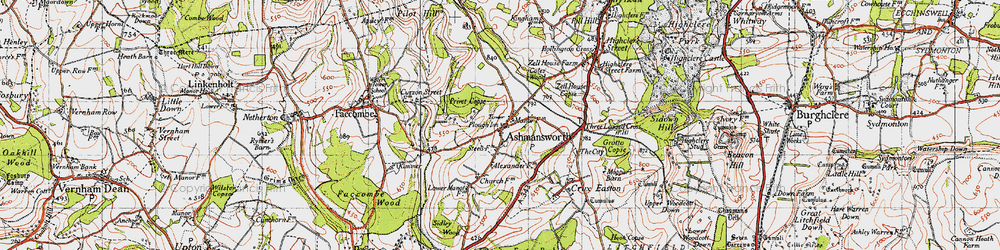 Old map of Ashmansworth in 1945