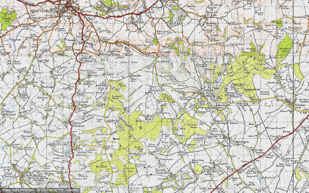 Old Map of Historic Map covering Woodley Down in 1940