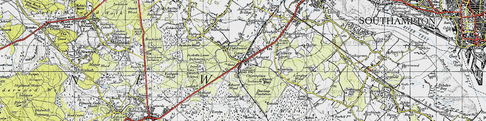 Old map of Ashurst (New Forest) Station in 1945