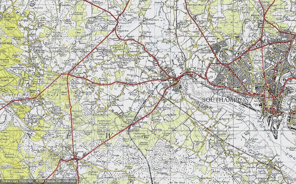 Old Map of Ashurst Bridge, 1945 in 1945