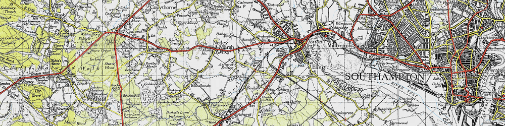 Old map of Ashurst Bridge in 1945