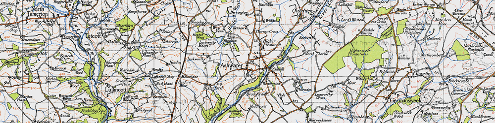 Old map of Ashwater in 1946