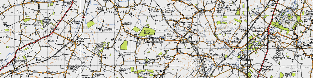 Old map of Ashwellthorpe in 1946