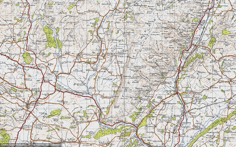 Old Map of Historic Map covering The Long Mynd in 1947