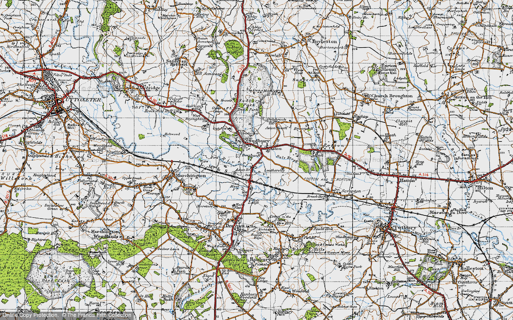 Old Map of Historic Map covering Aston Br in 1946