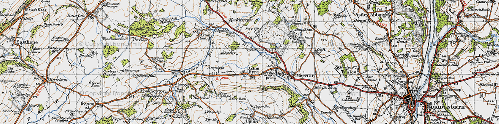 Old map of Aston Eyre in 1947