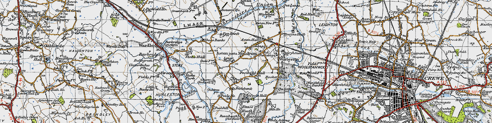 Old map of Aston juxta Mondrum in 1947
