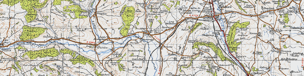 Old map of Aston on Clun in 1947