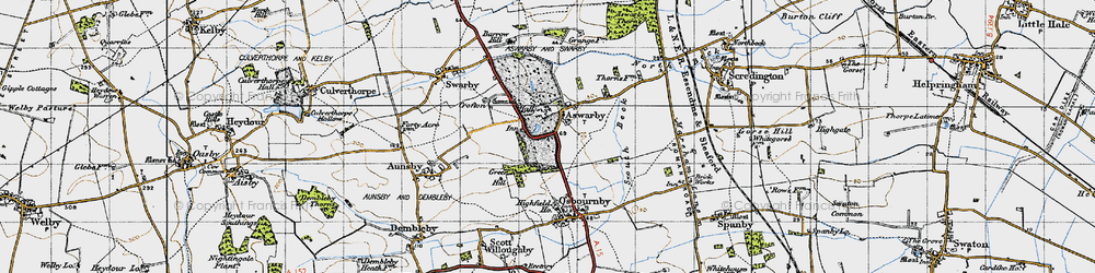 Old map of Aswarby in 1946
