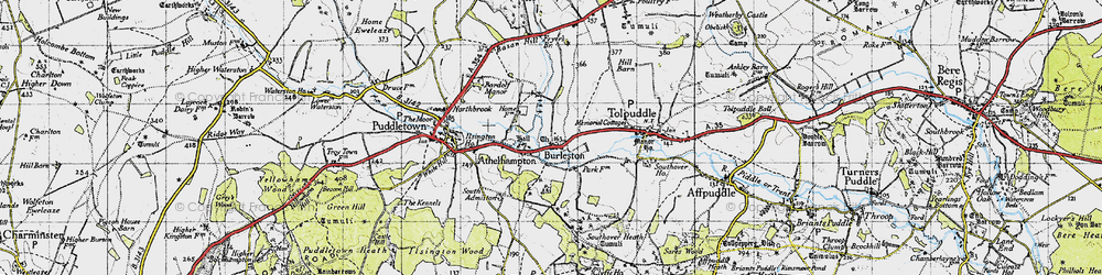 Old map of Athelhampton in 1945