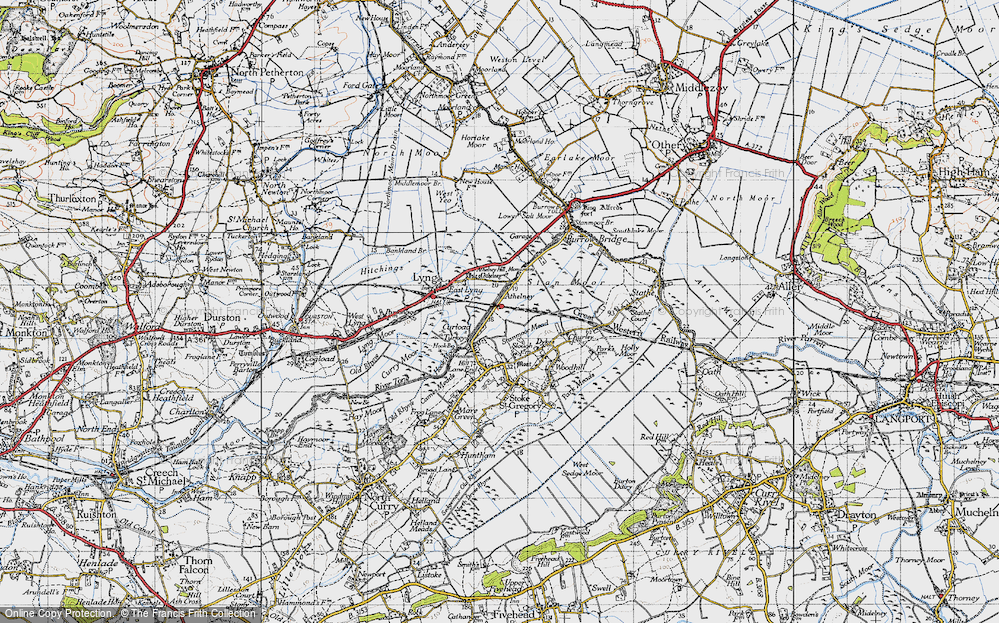 Old Map of Historic Map covering Athelney Hill in 1945