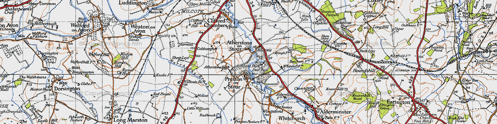Old map of Atherstone on Stour in 1946