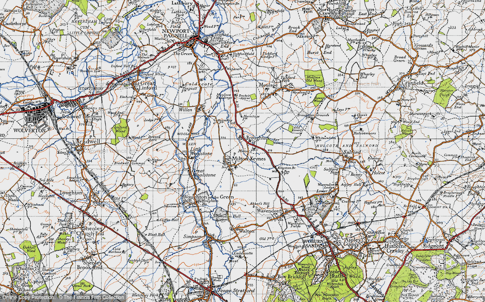 Old Map of Historic Map covering Willen Lake in 1946