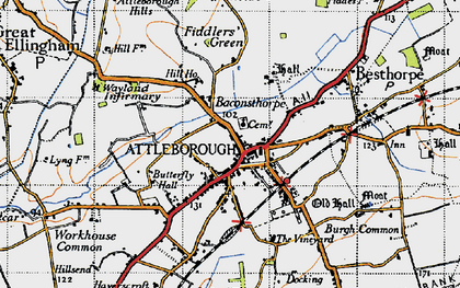 Old map of Attleborough in 1946