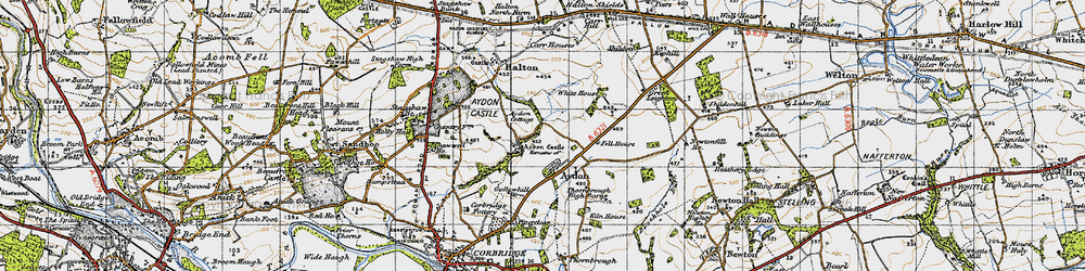 Old map of Aydon in 1947