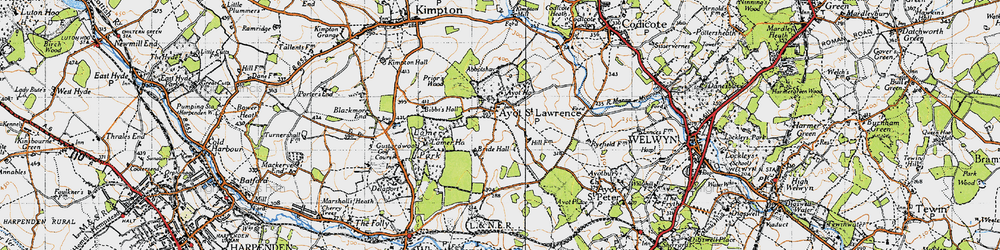 Old map of Ayot St Lawrence in 1946