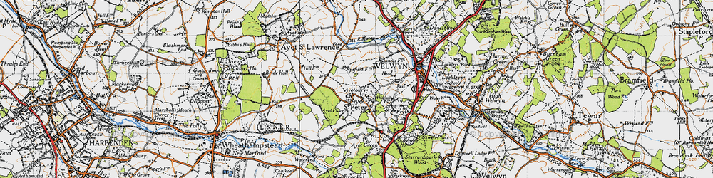 Old map of Ayot St Peter in 1946