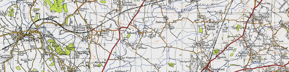 Old map of Babcary in 1945