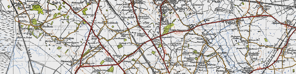 Old map of Backford Cross in 1947