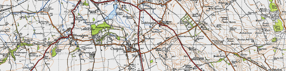 Old map of Badbury in 1947