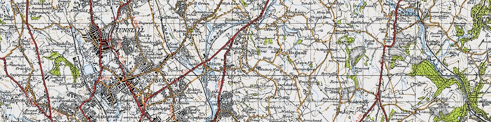 Old map of Baddeley Edge in 1946