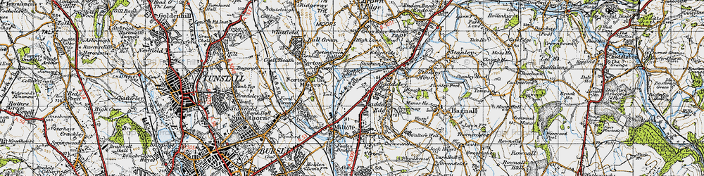 Old map of Baddeley Green in 1946