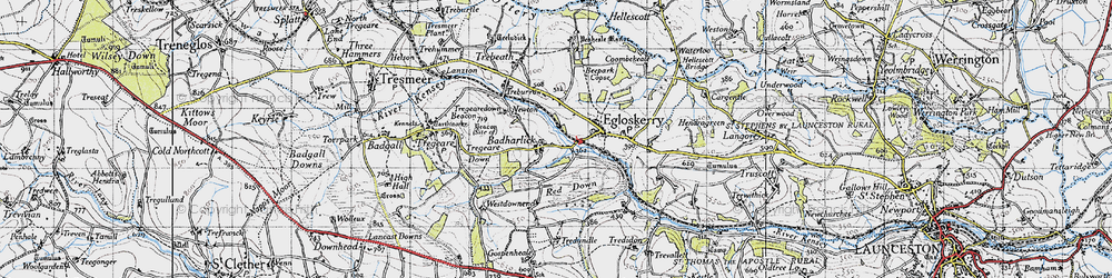 Old map of Badharlick in 1946