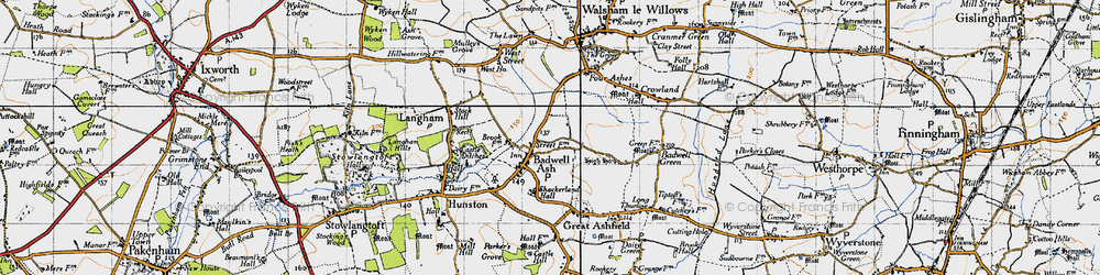 Old map of Badwell Ash in 1946