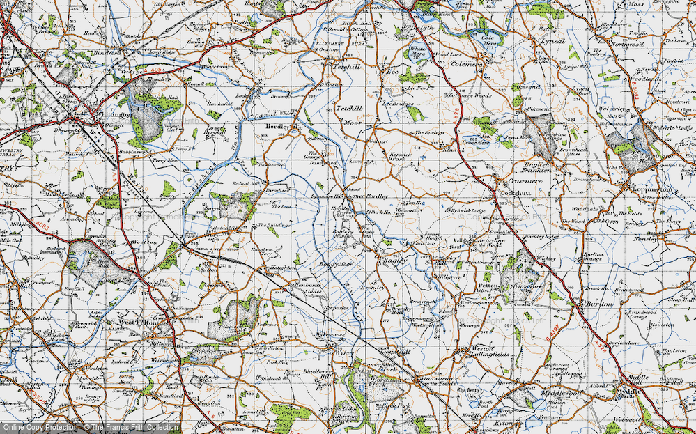 Old Map of Historic Map covering Baggy Moor in 1947
